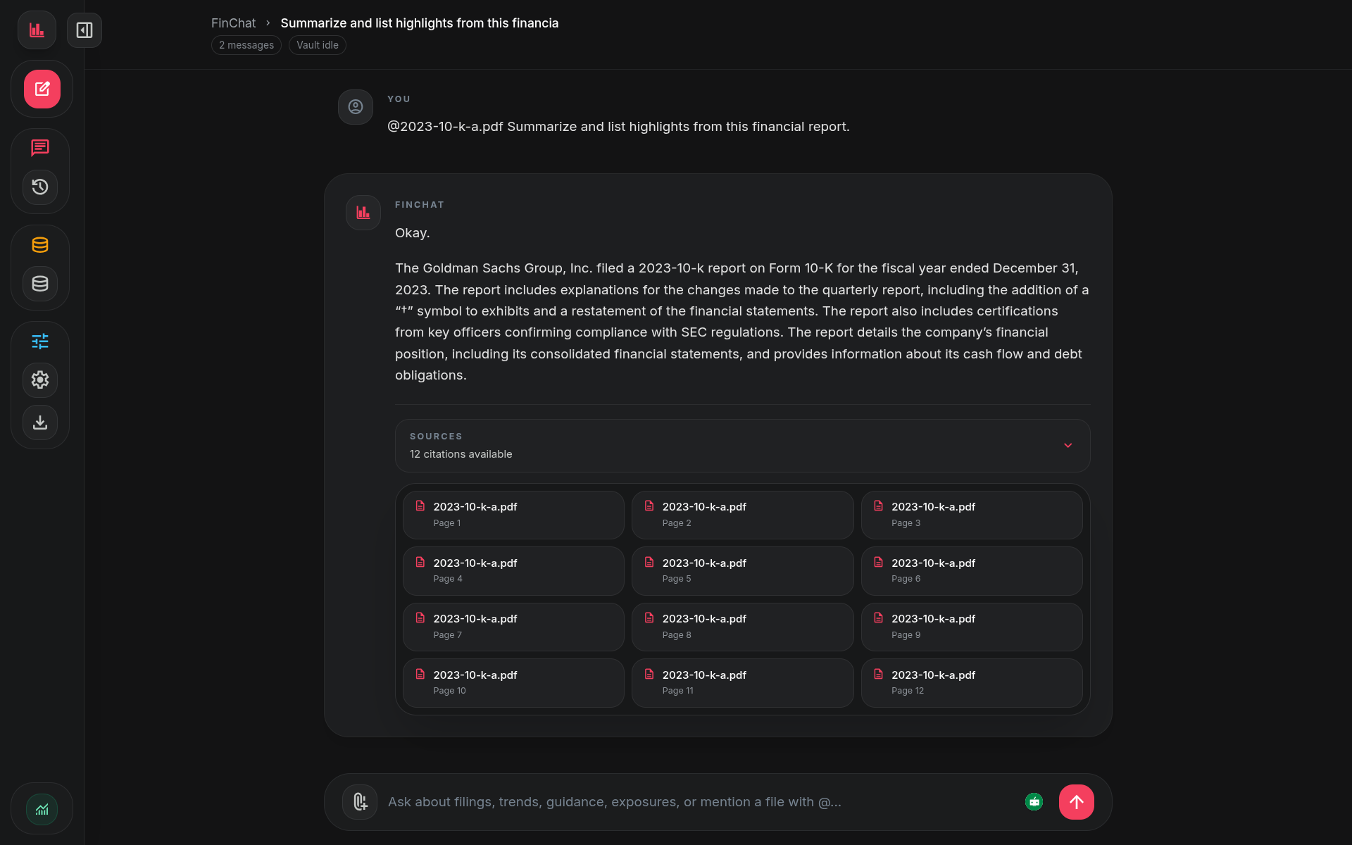 Finchat answered query with citations